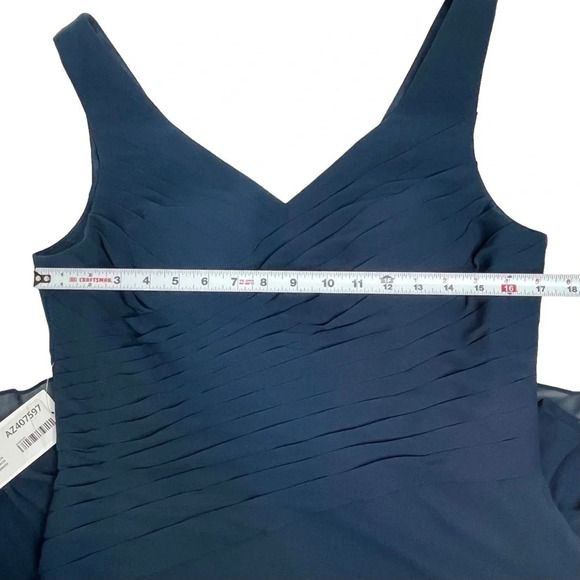 Azazie (NWT) Annabella Midi Length Dark Navy Blue V-Neck Sleeveless Dress Sz 14 - Picture 7 of 12